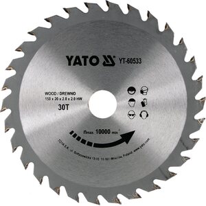 YATO Kovametalliteräinen pyörösahanterä puulle 150×20 mm, 30 hammasta