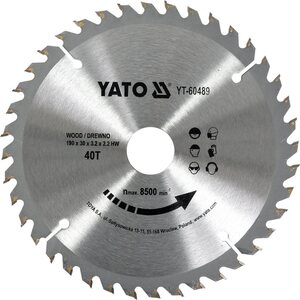YATO Kovametalliteräinen pyörösahanterä puulle 190×30 mm, 40 hammasta