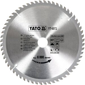 YATO Kovametalliteräinen pyörösahanterä puulle 250×30 mm, 60 hammasta