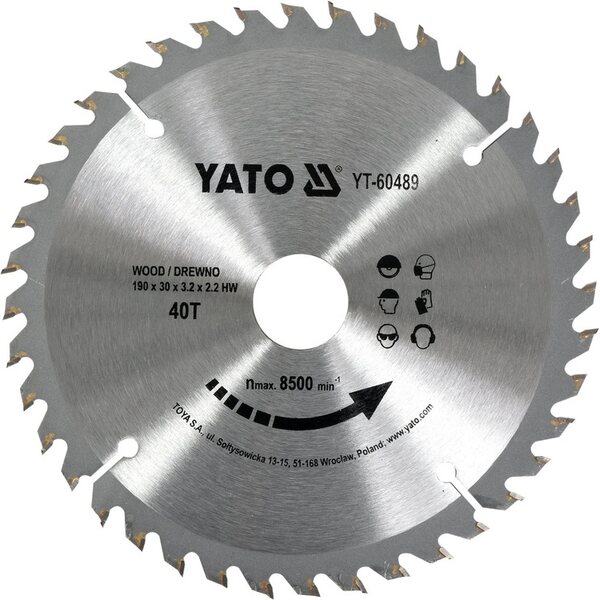 YATO Kovametalliteräinen pyörösahanterä puulle 190×30 mm, 40 hammasta