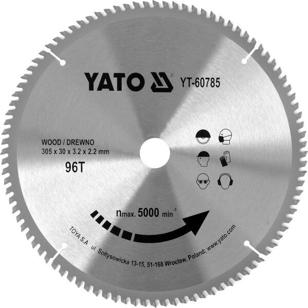 YATO Kovametalliteräinen pyörösahanterä puulle 305×30 mm, 96 hammasta‪ (YT-60785)