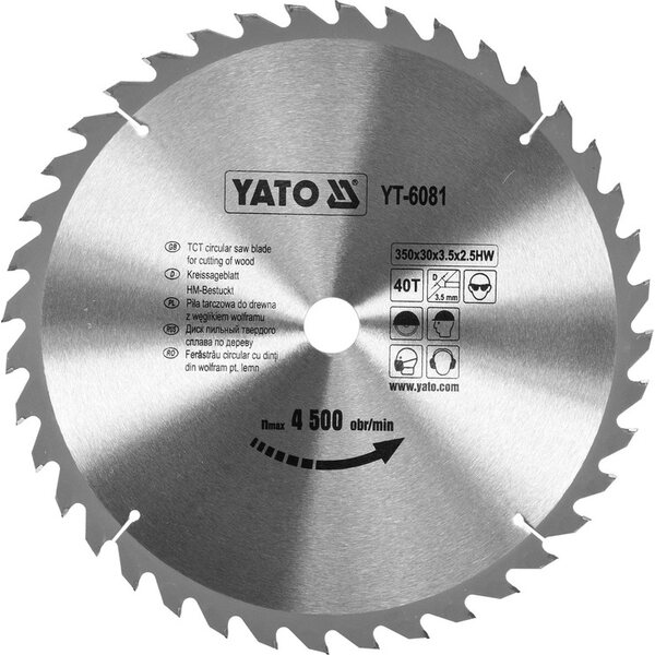 YATO Kovametalliteräinen pyörösahanterä puulle 350×30 mm, 40 hammasta
