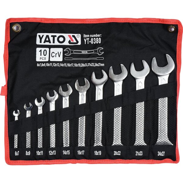 YATO Kaksoiskiintoavainsarja, kiillotetut päät, 6-27 mm, 10 kpl