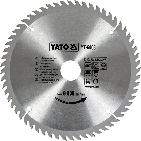 YATO TCT CIRCULAR SAW BLADE FOR CUTTING WOOD 210X60X30 MM