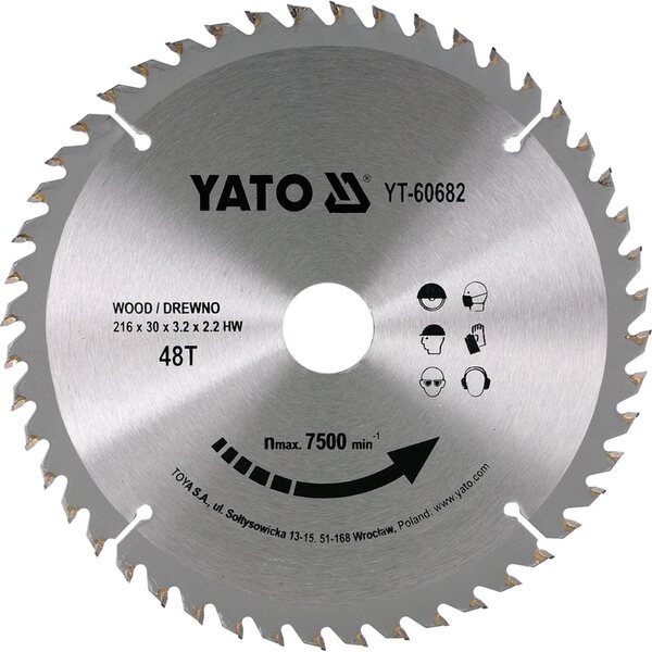 YATO TCT CIRCULAR SAW FOR WOOD 216*30MM 48 TEETH