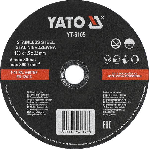 YATO Katkaisulaikka, ruostumaton teräs 180 x 1,5 x 22 mm
