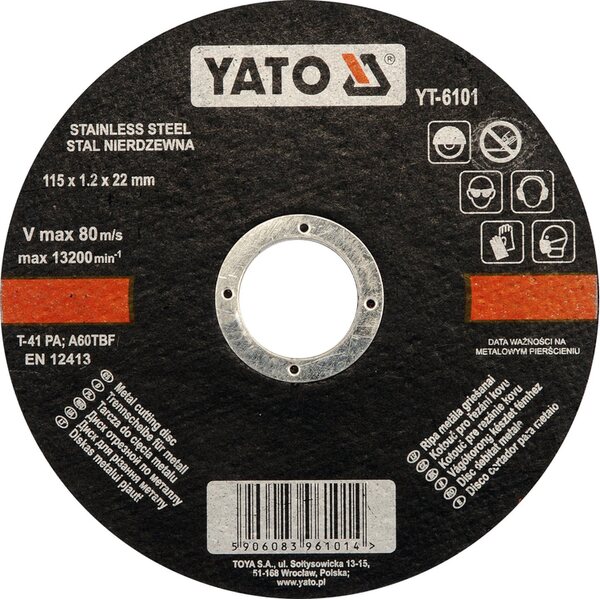 YATO Katkaisulaikka, ruostumaton teräs 115 x 1,2 x 22 mm