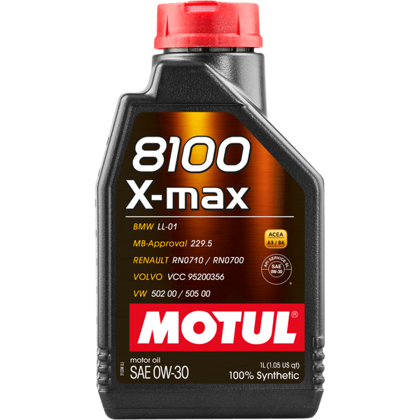 MOTUL 8100 X-max 0W-30 Pilnībā sintētiska motoreļļa 1L (ACEA A3/B4, API SL)